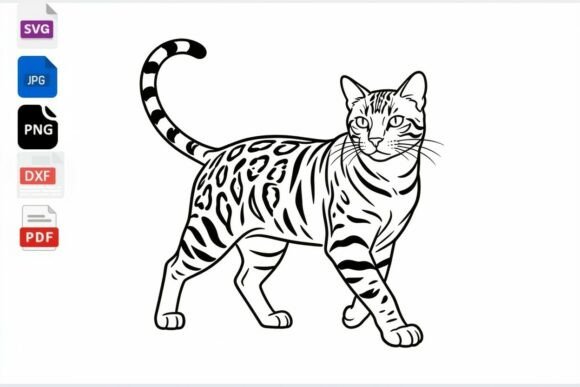 Bengal Cat Line Art SVG Clipart