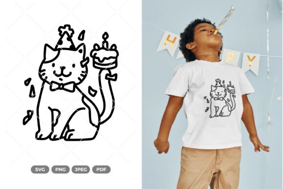 Birthday Cat Doodle SVG Clipart