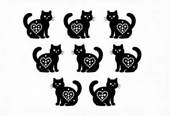 Black Cat Heart Silhouette SVG Cut File