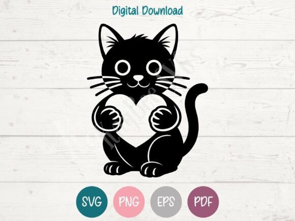 Black Cat Holding Heart Embroidery Design
