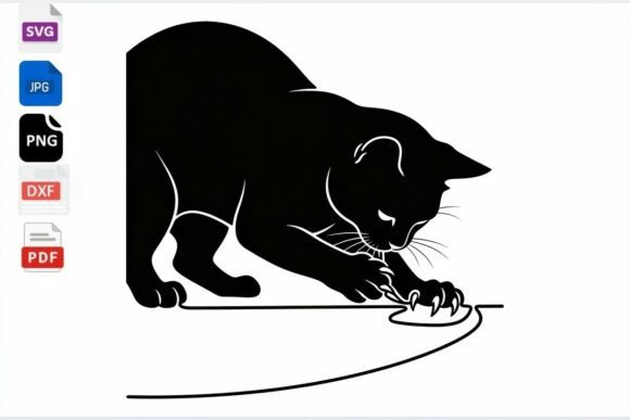 Black Cat Playing with String SVG