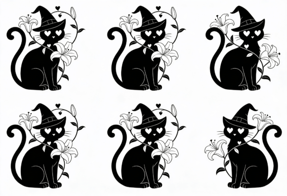 Black Cat Witch Lily Heart Eyes SVG