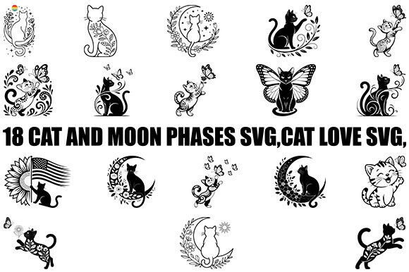Cat and Moon Phases SVG, Cat Love SVG