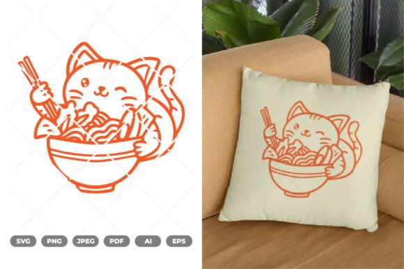 Cat Eating Ramen SVG Clipart