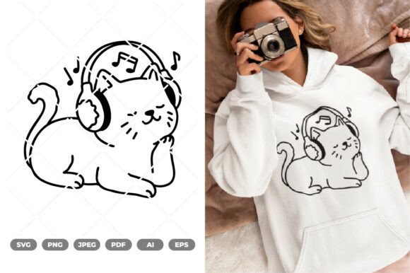 Cat Enjoying Music SVG Clipart