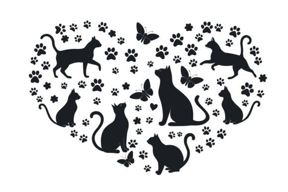 Cat Heart Animal Lover SVG Silhouette