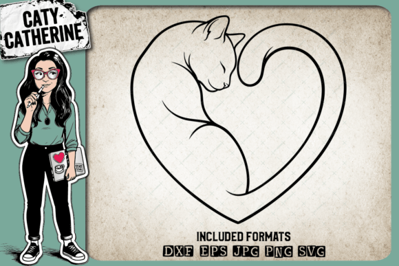 Cat Lover Love Heart Silhouette SVG