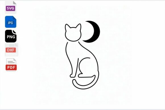 Cat Moon Outline SVG Cut File