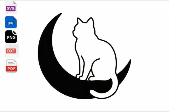 Cat on Moon Silhouette SVG