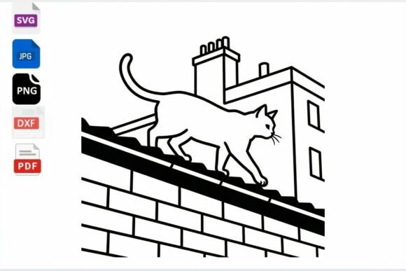Cat Walking on Roof SVG Clipart