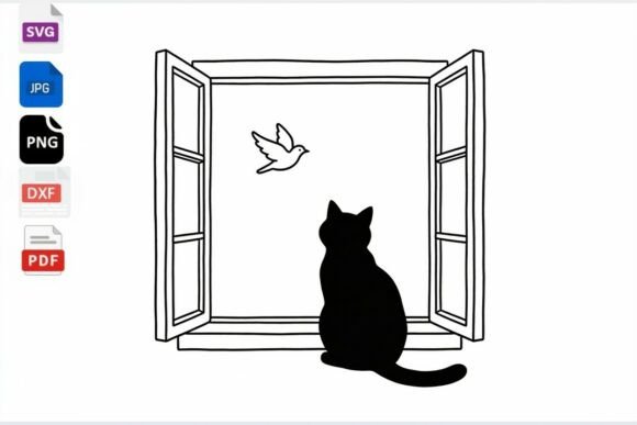 Cat Watching Bird Silhouette SVG
