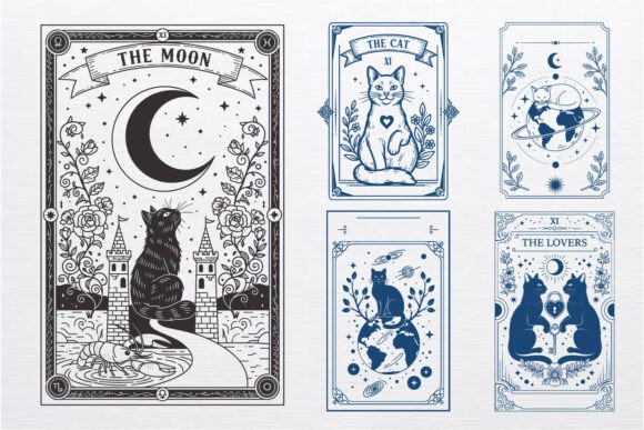 Celestial Cat Moon Tarot Card SVG Bundle