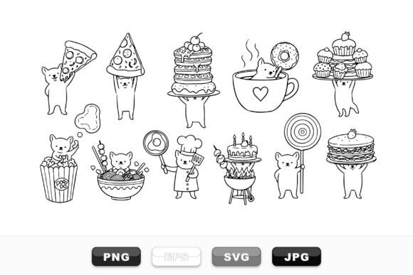 Cute Cat Food Doodles SVG Set