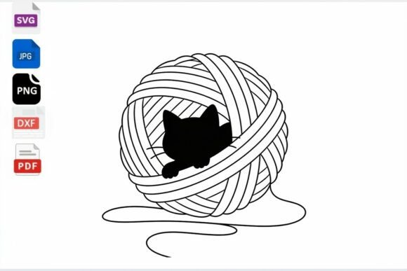 Cute Cat in Yarn Ball SVG Clipart