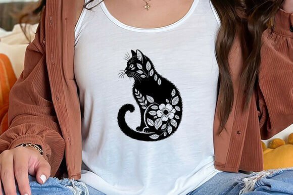 Cute Cat Plotter File SVG, Lady Florals