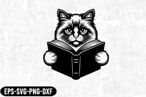 Cute Cat Reading Book SVG