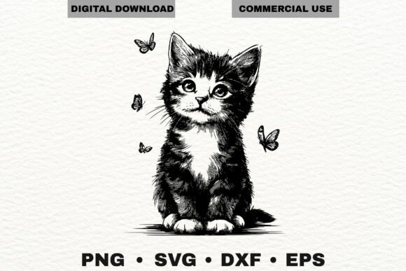 Cute Kitten Butterfly Engraving SVG