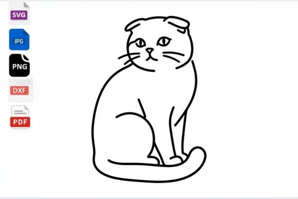 Cute Scottish Fold Cat Line Art SVG