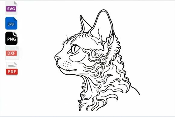 Devon Rex Cat Line Art SVG PNG DXF