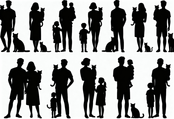 Family and Cat Silhouettes SVG Bundle