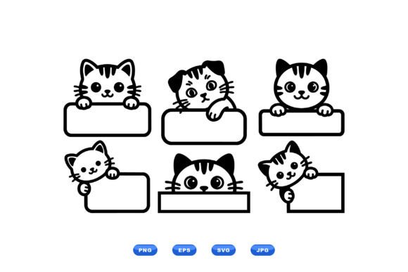 Kawaii Cat Name Label SVG