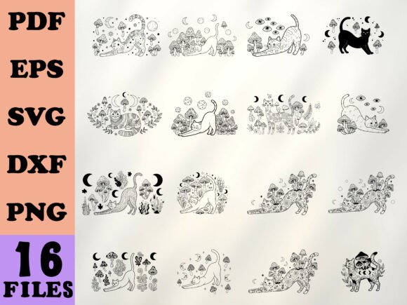 Mystical Black Cat Mushrooms SVG