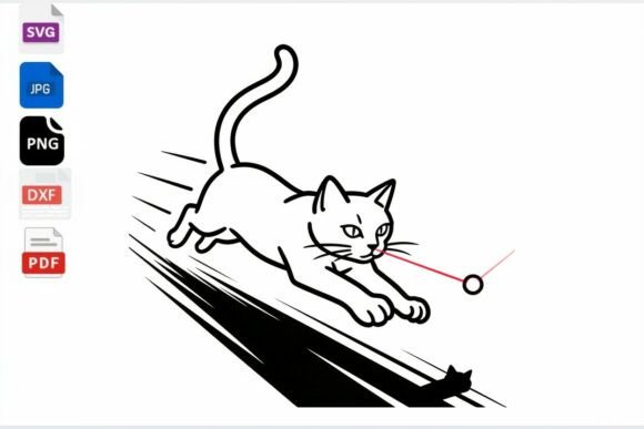 Playful Cat Chasing Laser Dot SVG