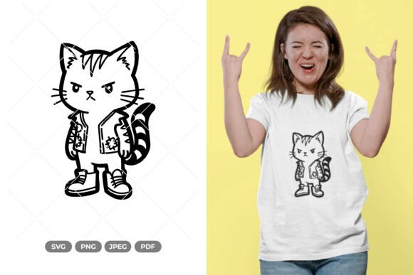Punk Cat Doodle SVG Clipart