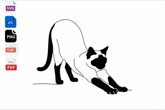 Siamese Cat Stretching Line Art SVG PNG