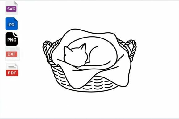 Sleeping Cat in Basket SVG Clipart