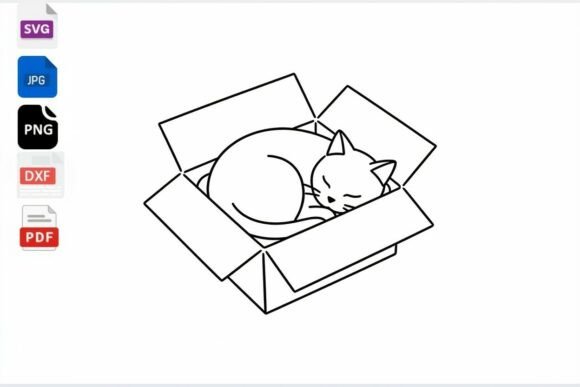 Sleeping Cat in Box SVG Clipart