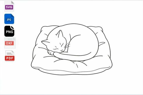 Sleeping Cat Outline SVG PNG DXF PDF