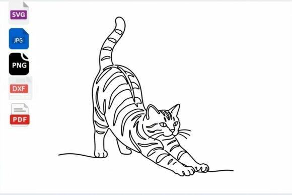 Stretching Cat Line Art SVG