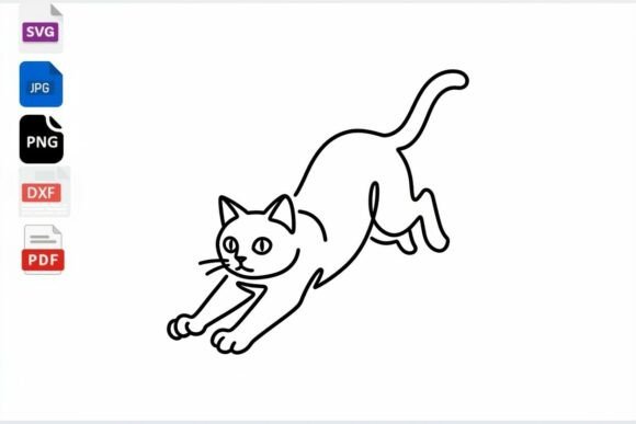 Stretching Cat Line Art SVG DXF PNG