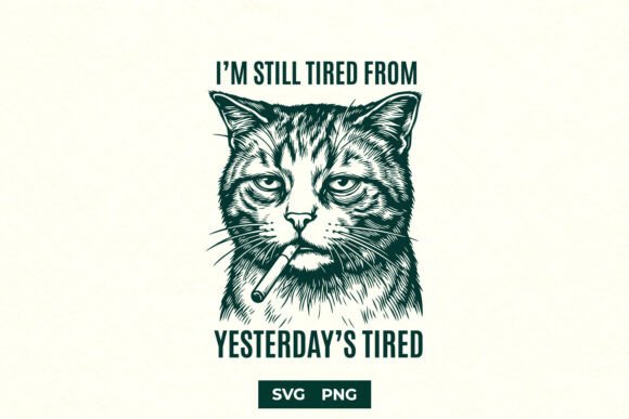Tired Cat Smoking SVG Sarcastic