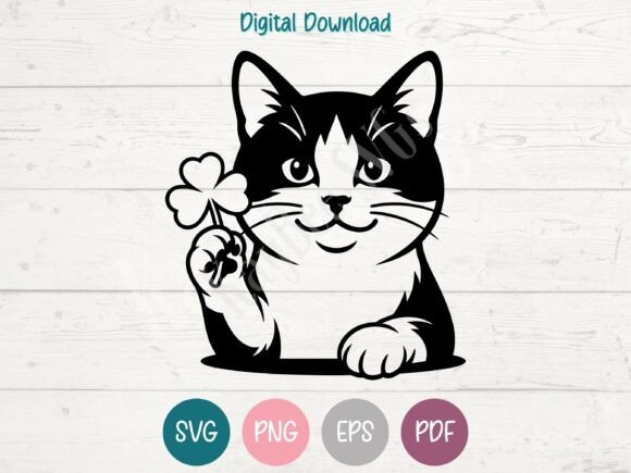 Tuxedo Cat with Shamrock SVG PNG EPS